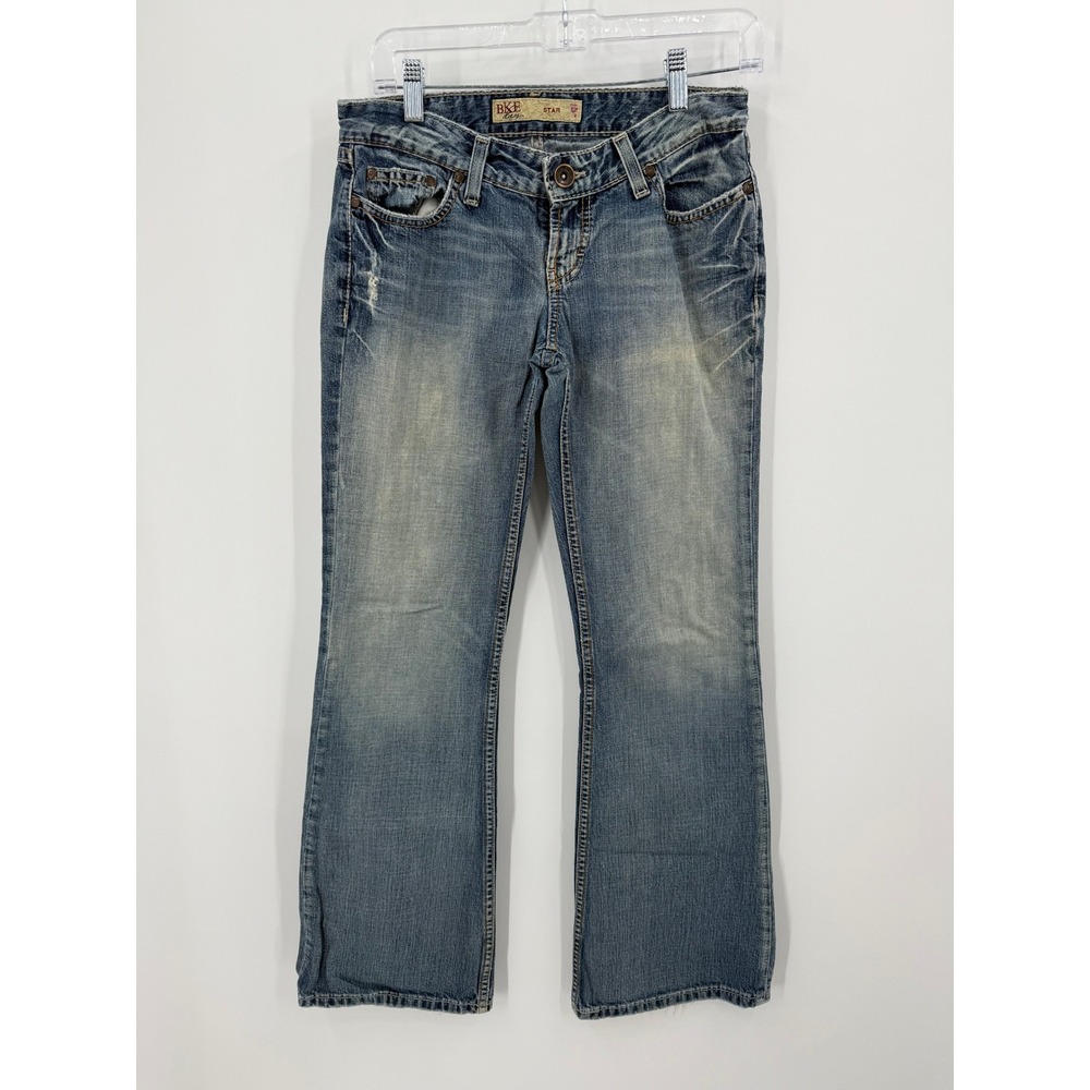 BKE STAR Womens Jeans Bootcut Medium Wash Distressed Denim Size 27‎